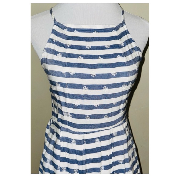Blue/Gray Stripe X-Back Spaghetti Strap Sundress, Jr Sz Lg (see meas) - Picture 5 of 12
